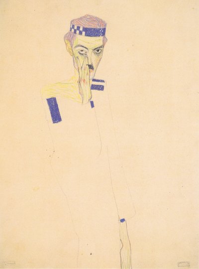 Self-Portrait with Headband by Egon Schiele